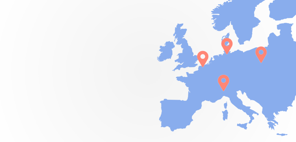 Map of Europe with location pins